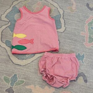 Striped Pink Fish Design Kids Outfit (18m)